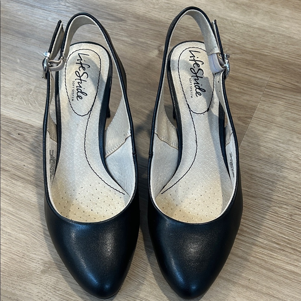 Life Stride Black Slingback Heels Size 7
